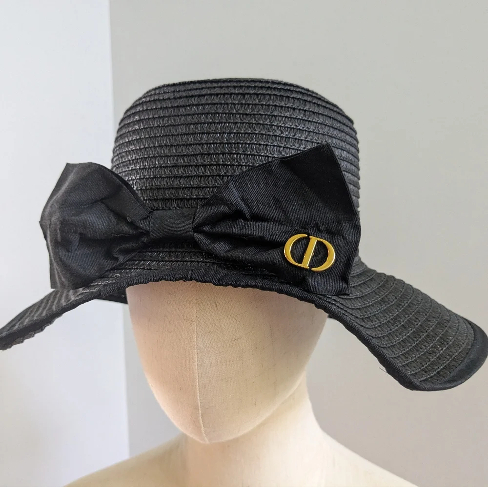 Dior CD Logo Black Straw Hat